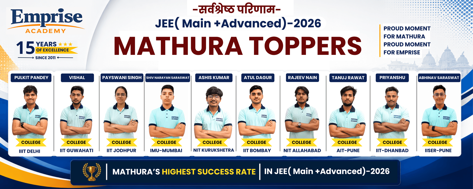 Emprise Academy JEE Main and Advanced 2026 Mathura Toppers